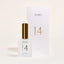 Noles 14 Eau de Parfum Flacon und Faltschachtel frontal auf beigem Hintergrund